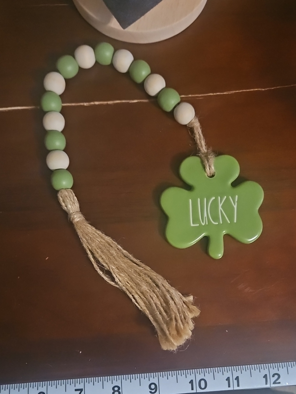 Rae Dunn Green & Cream Lucky Shamrock Bead Tassel
